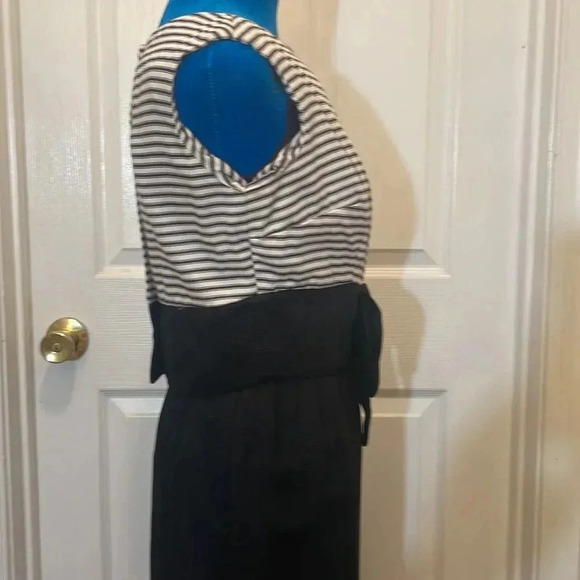 EUC Vintage Zip Up Black Dress with Removable Striped Blouse - Picture 4 of 11